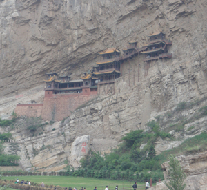 chinese wooden temple was built on the mountain cliff