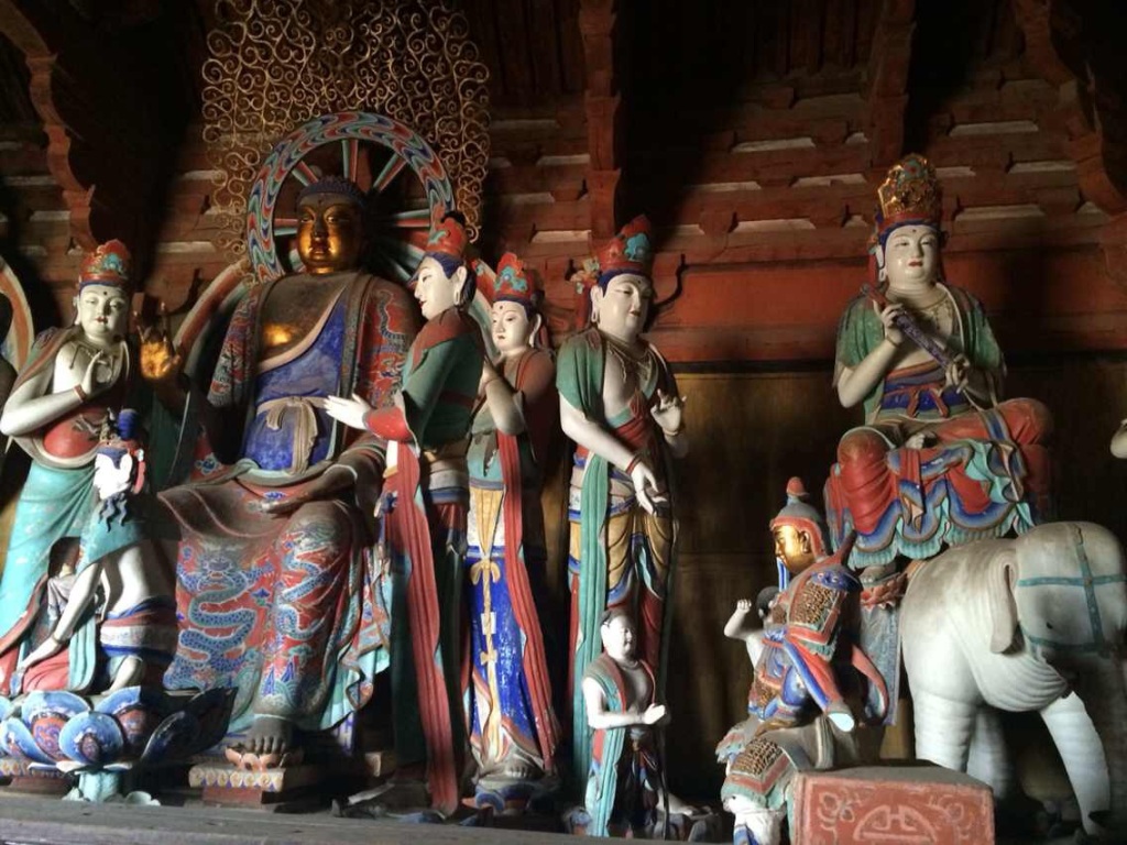 colorful Buddha statues at foguang temple at Wutaishan of Shanxi tour