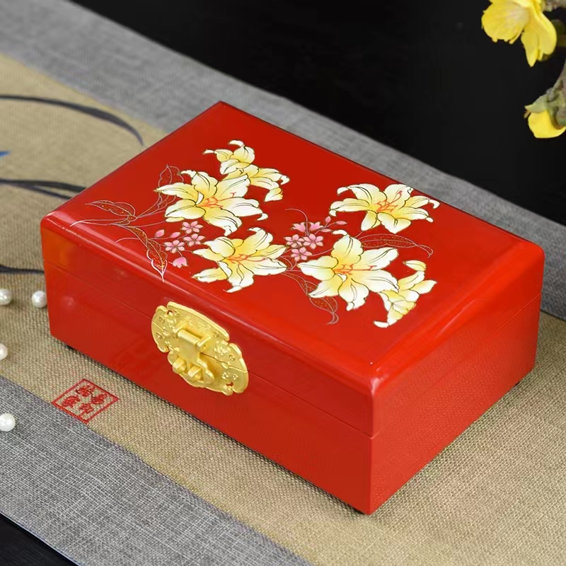 lily flower on the red box of Pingyao lacquerware